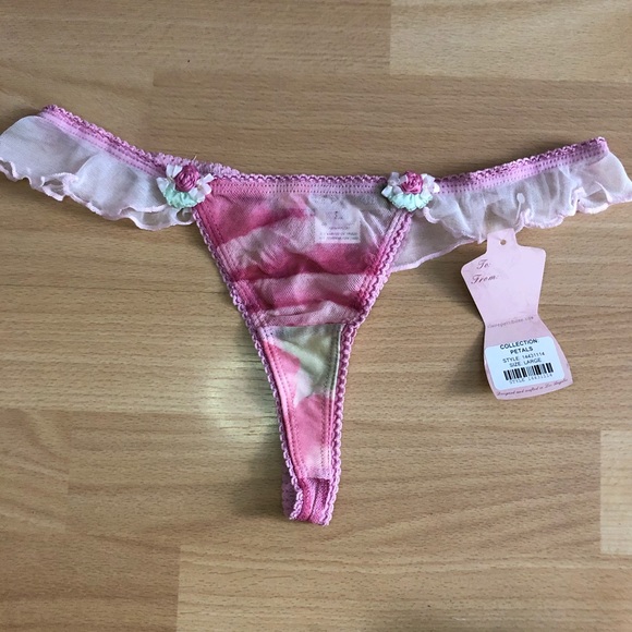 Pink Flirty Luxury Claire Pettibone Thong Ruffle Detail Size L - Picture 6 of 10